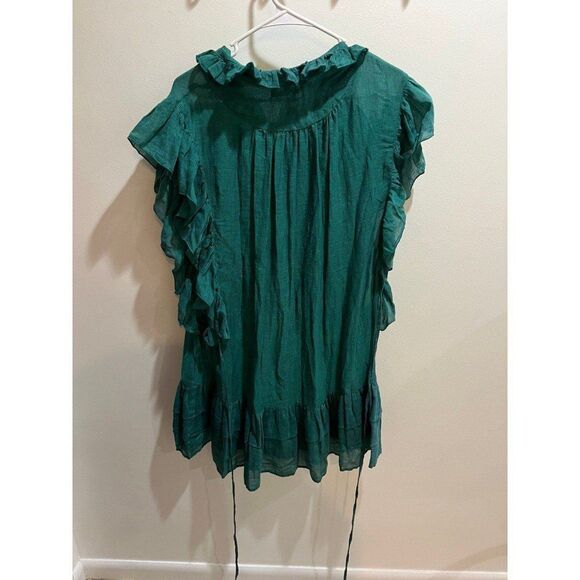 Anthropologie NWT Green Ruffle Sleeve Button Down Dress Boho Dainty Cottage Chic - Picture 5 of 9